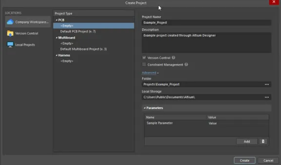 Ṣẹda ibanisọrọ Ise agbese ti o nfihan yiyan iru iṣẹ akanṣe PCB