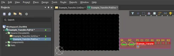Ibi iṣẹ́ PCB lẹ́yìn ìṣe ECO tí ó fi àwọn èròjà tí a kó jọ pẹ̀lú àwọn ìsopọ̀ ratsnest hàn