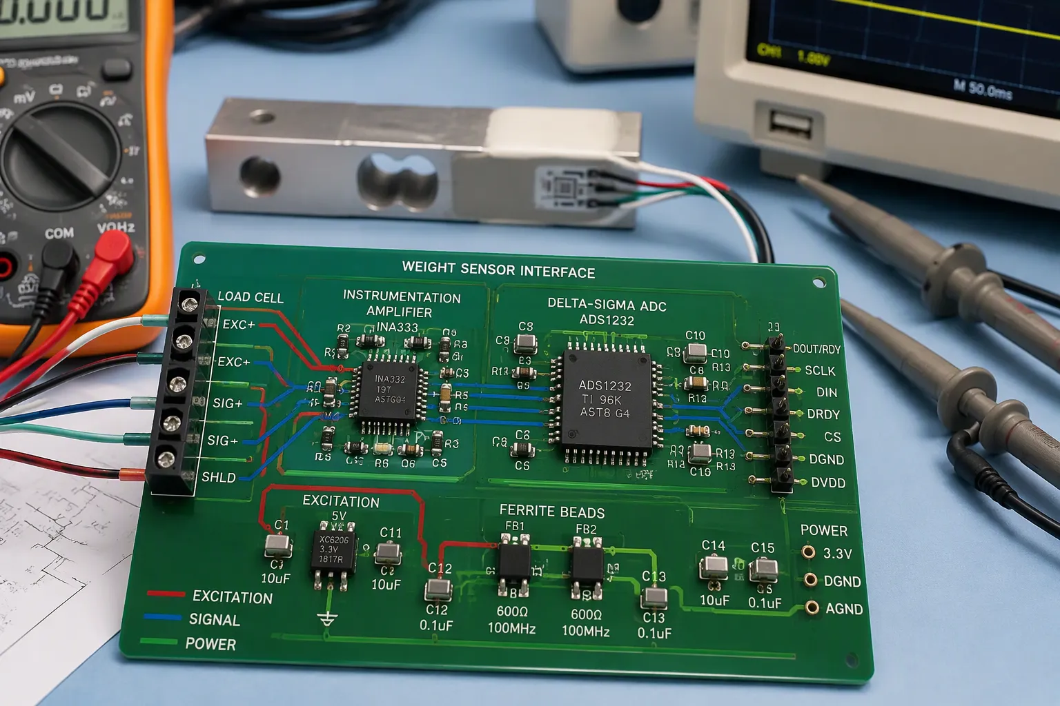The Weight Sensor Signal Chain on the PCB